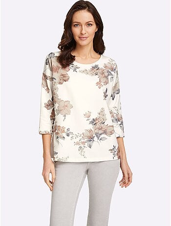 T-shirt à Manches 3/4 Encolure Ronde - Taille Standard - helline