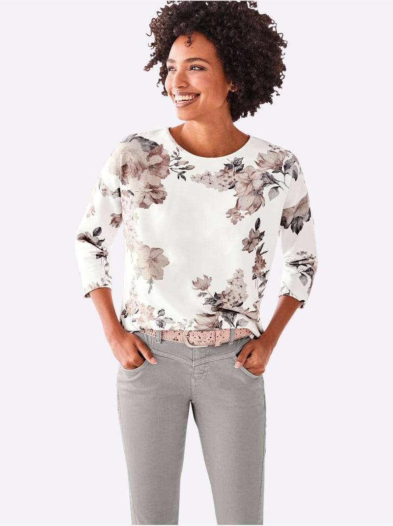 T-shirt à Manches 3/4 Encolure Ronde - Taille Standard - Helline Rose clair - Kiabi