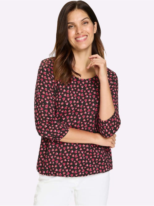 T-shirt à manches 3/4 encolure ronde avec motif cœurs - taille standard - moda vilona - Kiabi