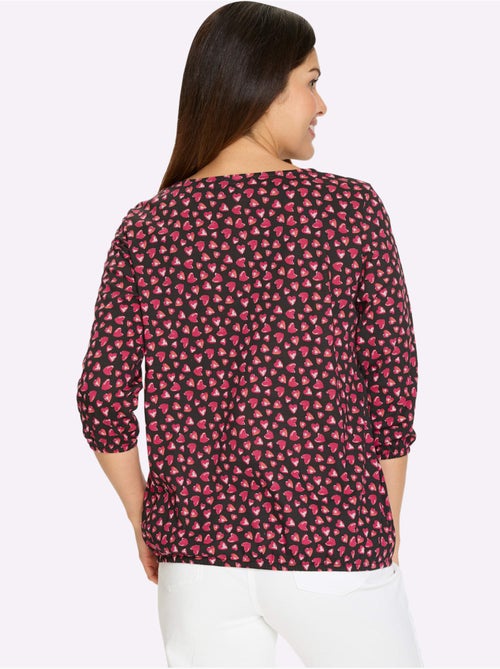 T-shirt à manches 3/4 encolure ronde avec motif cœurs - taille standard - moda vilona - Kiabi