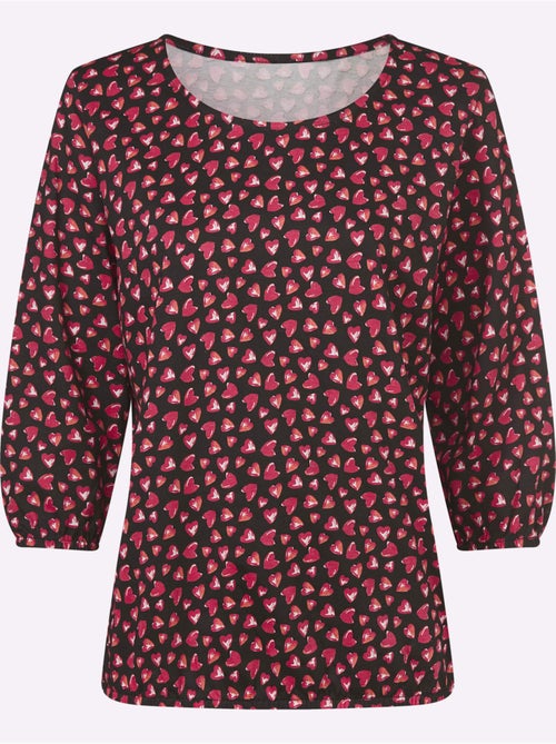 T-shirt à manches 3/4 encolure ronde avec motif cœurs - taille standard - moda vilona - Kiabi