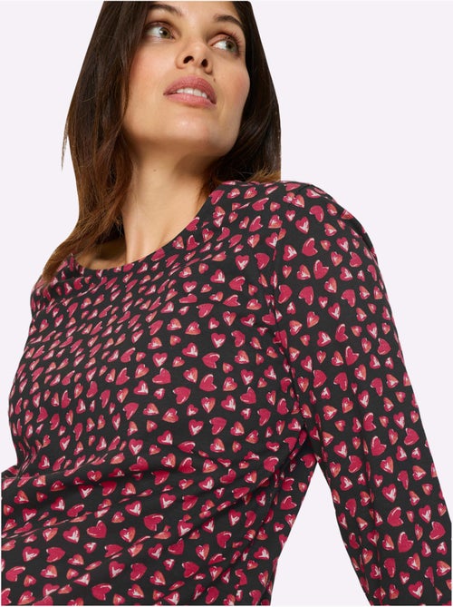 T-shirt à manches 3/4 encolure ronde avec motif cœurs - taille standard - moda vilona - Kiabi