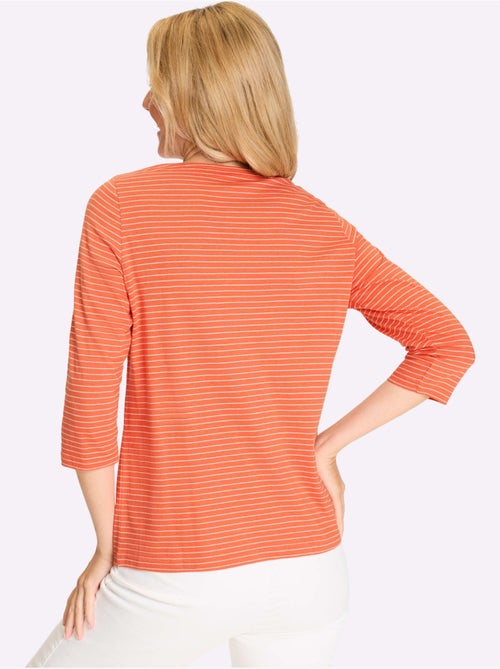 T-shirt à manches 3/4 et encolure en u avec rayures - taille standard - moda vilona - Kiabi