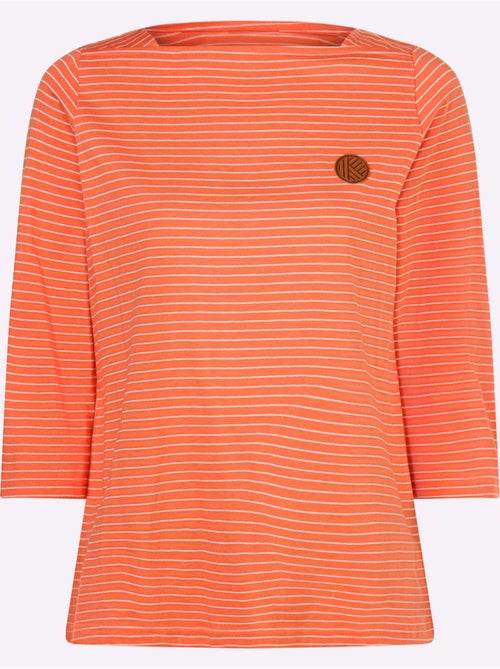 T-shirt à manches 3/4 et encolure en u avec rayures - taille standard - moda vilona - Kiabi