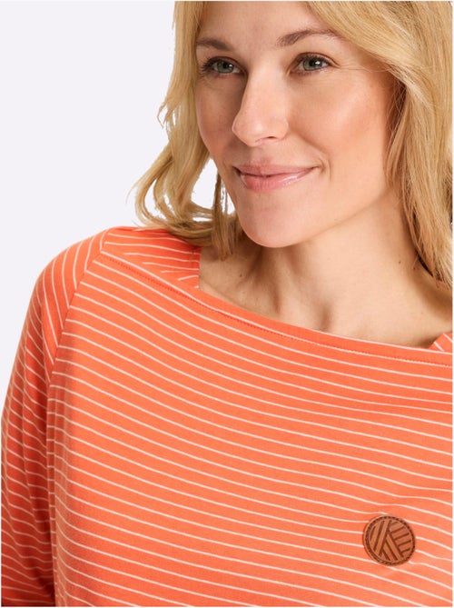 T-shirt à manches 3/4 et encolure en u avec rayures - taille standard - moda vilona - Kiabi