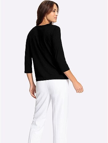 T-shirt à manches 3/4 fluide avec imprimé floral et pierres brillantes - Taille standard - Witt