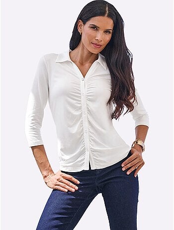 T-shirt à Manches 3/4 Fronces Tendance - Taille Standard - helline