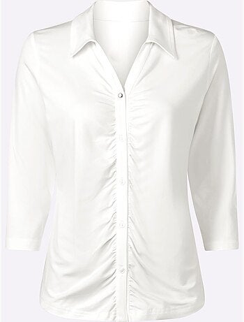 T-shirt à Manches 3/4 Fronces Tendance - Taille Standard - helline