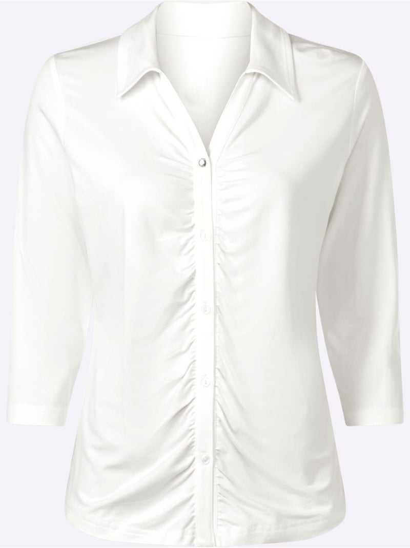 T-shirt à Manches 3/4 Fronces Tendance - Taille Standard - helline Ecru - Kiabi