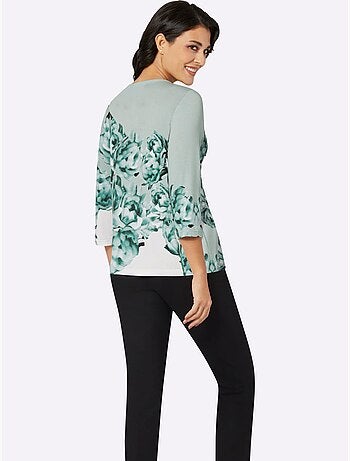 T-shirt à Manches 3/4 Imprimé - Taille Standard - helline