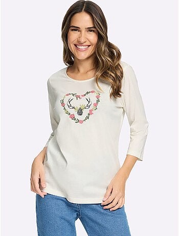T-shirt à manches 3/4 imprimé - taille standard - moda vilona