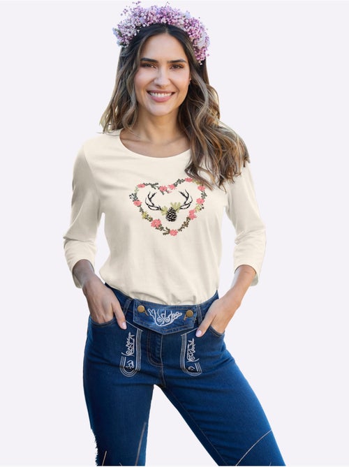 T-shirt à manches 3/4 imprimé - taille standard - moda vilona - Kiabi