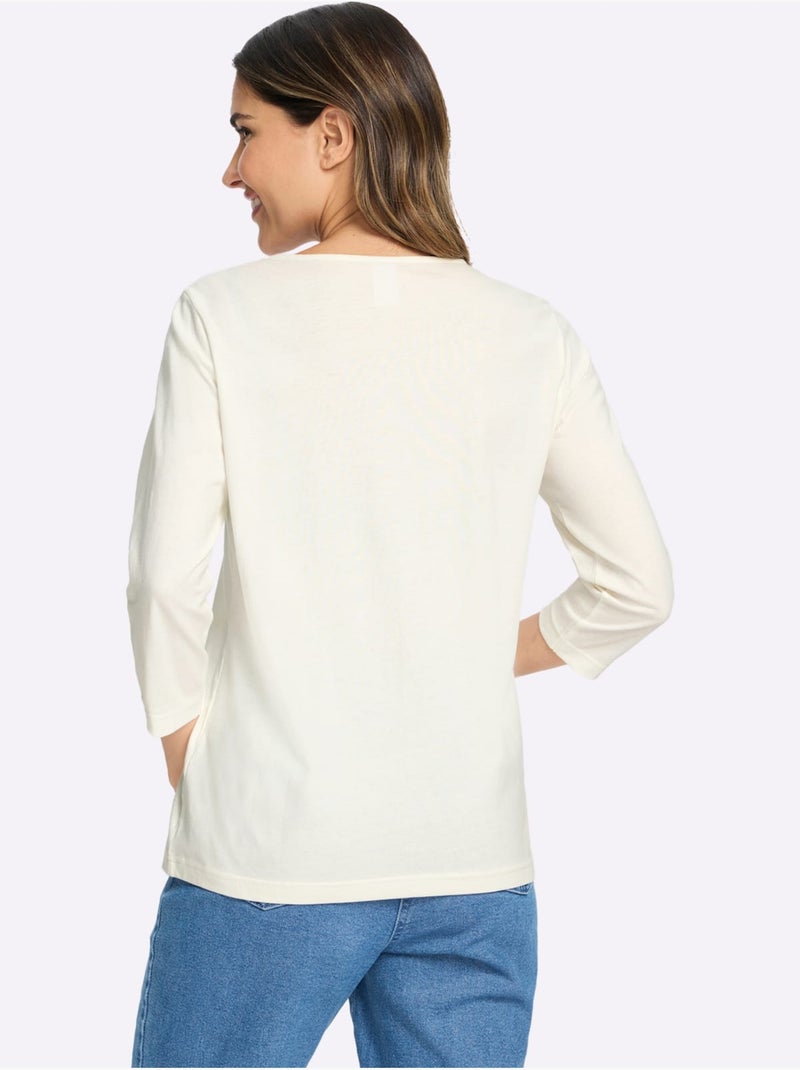 T-shirt à manches 3/4 imprimé - taille standard - moda vilona Écru/Rose - Kiabi