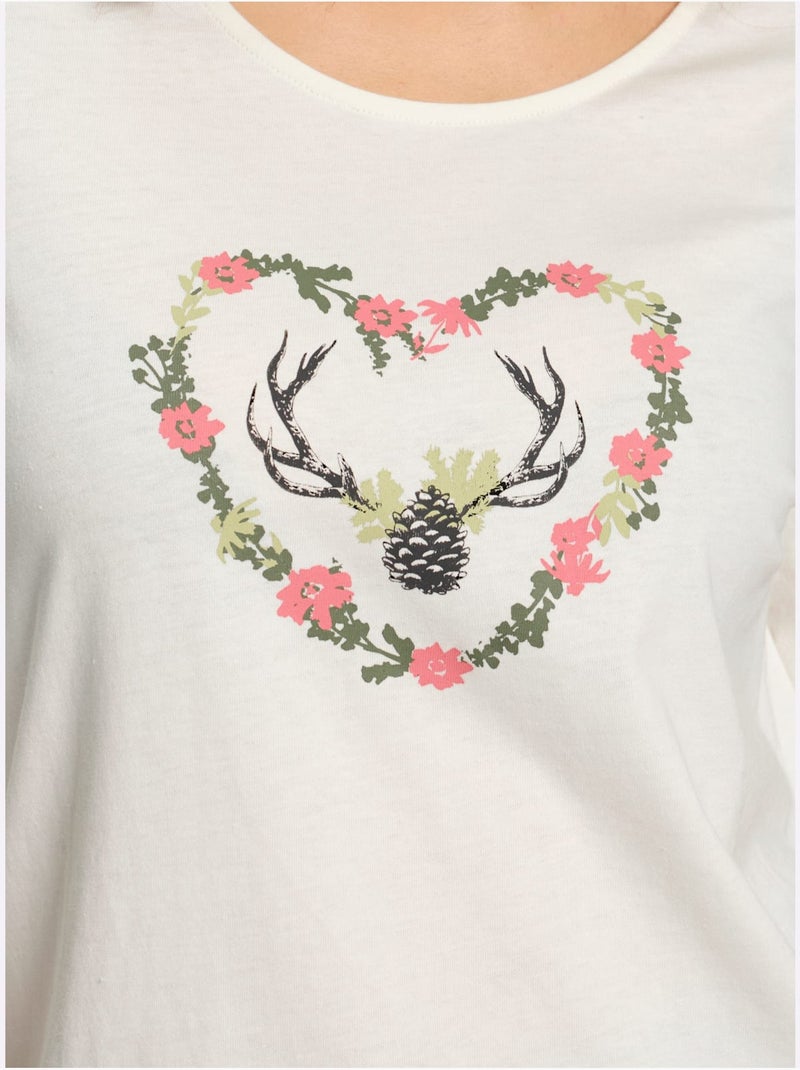 T-shirt à manches 3/4 imprimé - taille standard - moda vilona Écru/Rose - Kiabi