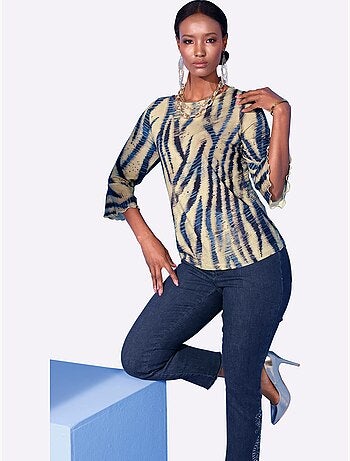 T-shirt à Manches 3/4 Imprimé Assorti - Taille Standard - Helline