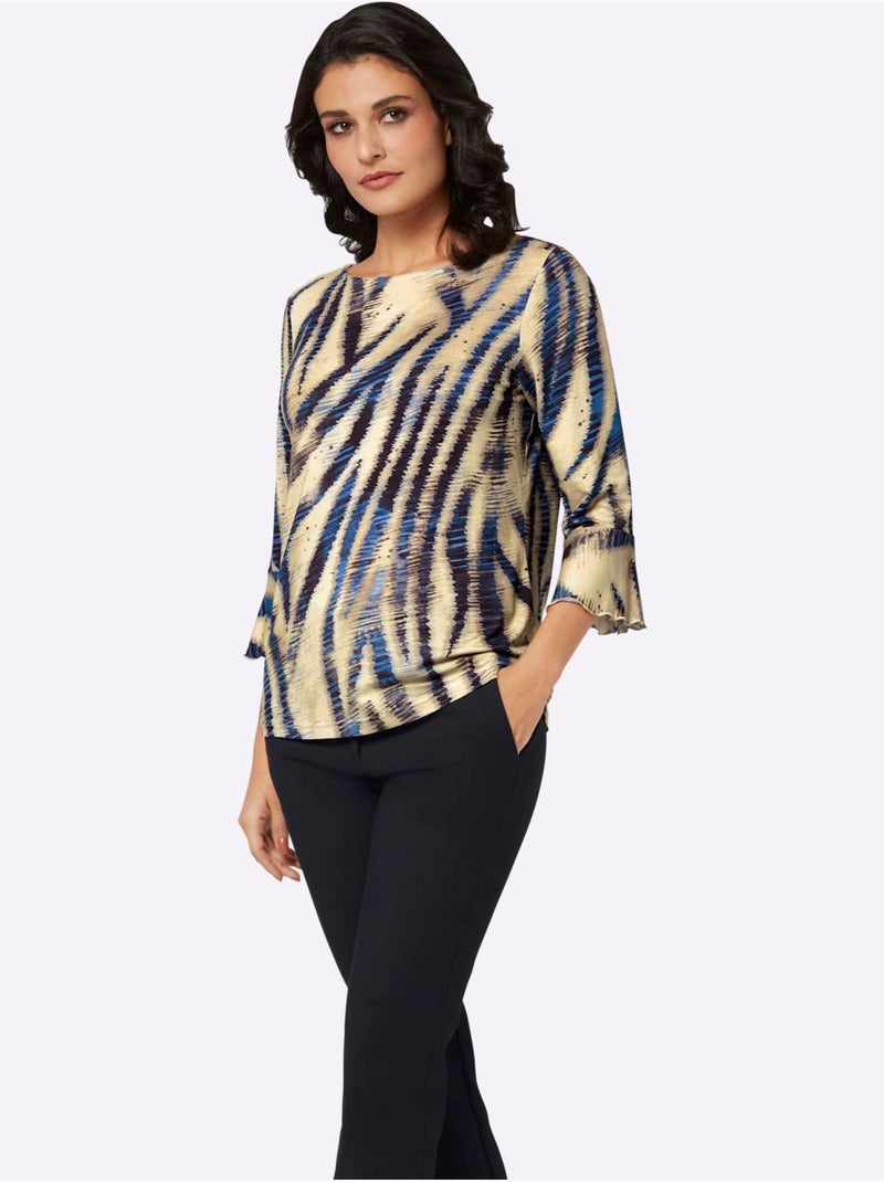 T-shirt à Manches 3/4 Imprimé Assorti - Taille Standard - Helline Beige - Kiabi