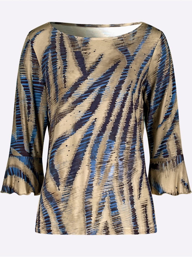 T-shirt à Manches 3/4 Imprimé Assorti - Taille Standard - Helline Beige - Kiabi