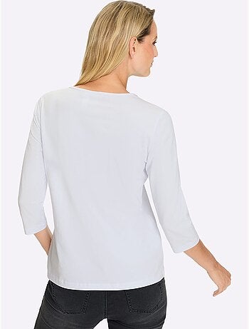 T-shirt à Manches 3/4 Imprimé Avec Pierres Brillantes Fantaisie - Taille Standard - Helline