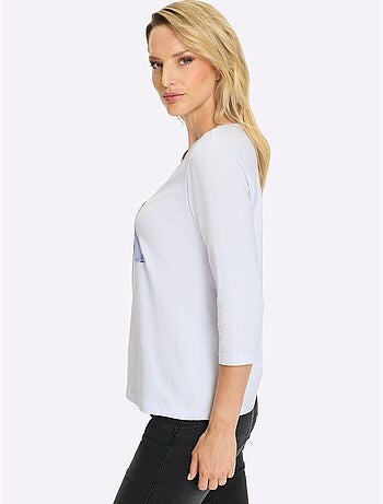 T-shirt à Manches 3/4 Imprimé Avec Pierres Brillantes Fantaisie - Taille Standard - Helline