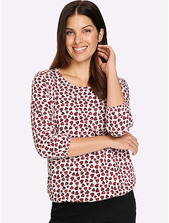 T-shirt à Manches 3/4 Imprimé Cœur Fantaisie - Taille Standard - Moda Vilona