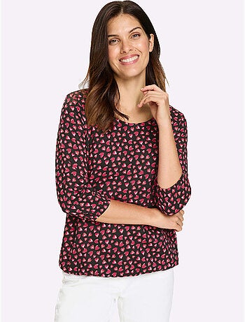 T-shirt à Manches 3/4 Imprimé Cœur Fantaisie - Taille Standard - Moda Vilona
