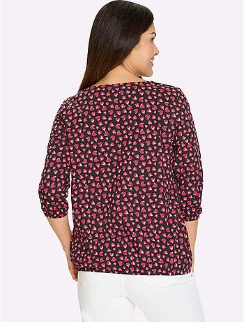 T-shirt à Manches 3/4 Imprimé Cœur Fantaisie - Taille Standard - Moda Vilona