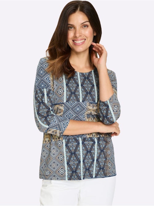 T-shirt à Manches 3/4 Imprimé Ethnique Mode - Taille Standard - Moda Vilona - Kiabi