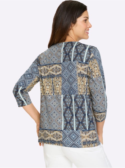 T-shirt à Manches 3/4 Imprimé Ethnique Mode - Taille Standard - Moda Vilona - Kiabi