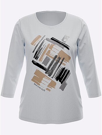 T-shirt à manches 3/4 imprimé feuille brillant - taille standard - moda vilona
