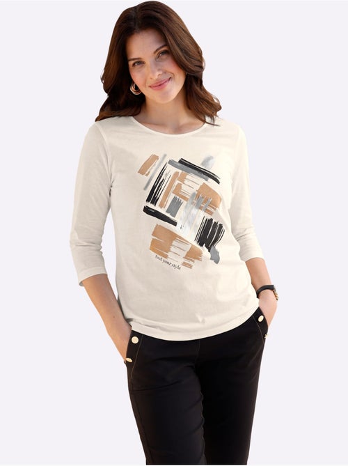 T-shirt à manches 3/4 imprimé feuille brillant - taille standard - moda vilona - Kiabi