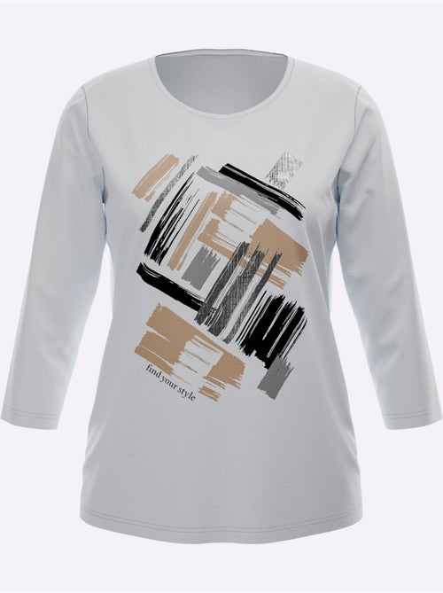T-shirt à manches 3/4 imprimé feuille brillant - taille standard - moda vilona - Kiabi
