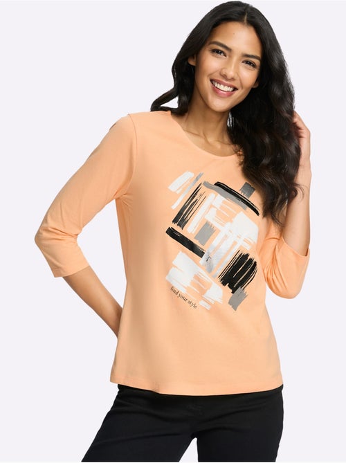 T-shirt à manches 3/4 imprimé feuille brillant - taille standard - moda vilona - Kiabi
