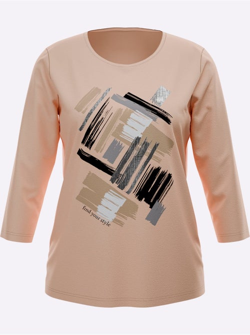 T-shirt à manches 3/4 imprimé feuille brillant - taille standard - moda vilona - Kiabi