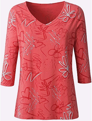 T-shirt à manches 3/4 imprimé feuille brillant - taille standard - moda vilona