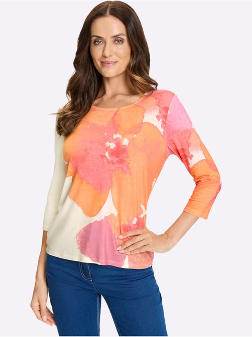 T-shirt à Manches 3/4 Imprimé Floral - Taille Standard - Helline - Kiabi
