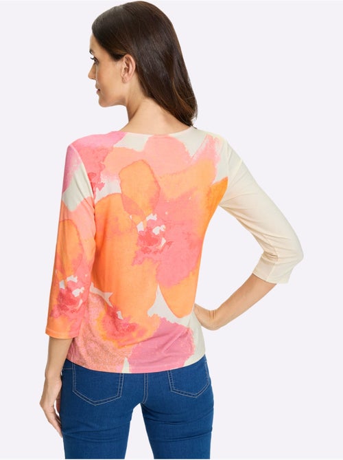 T-shirt à Manches 3/4 Imprimé Floral - Taille Standard - Helline - Kiabi