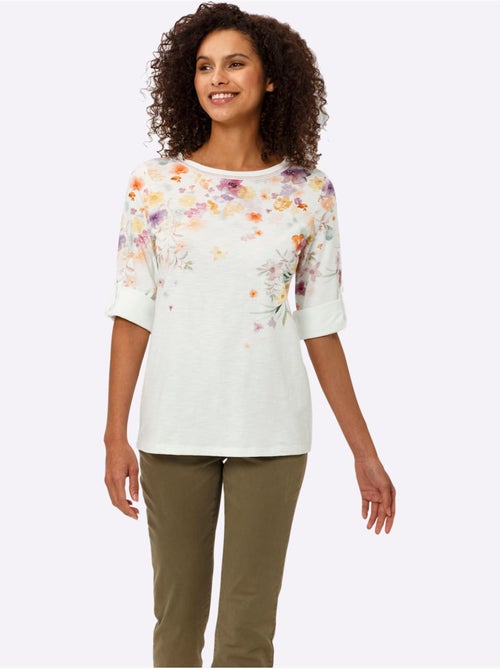 T-shirt à Manches 3/4 Imprimé Floral - Taille Standard - helline - Kiabi