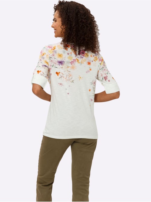 T-shirt à Manches 3/4 Imprimé Floral - Taille Standard - helline - Kiabi