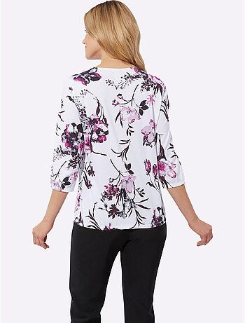T-shirt à Manches 3/4 Imprimé Floral - Taille Standard - Moda Vilona