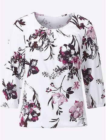 T-shirt à Manches 3/4 Imprimé Floral - Taille Standard - Moda Vilona
