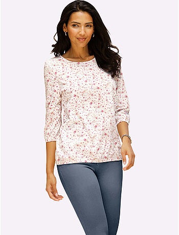T-shirt à Manches 3/4 Imprimé Floral - Taille Standard - Moda Vilona