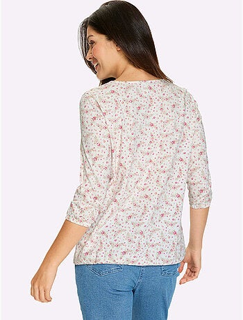 T-shirt à Manches 3/4 Imprimé Floral - Taille Standard - Moda Vilona