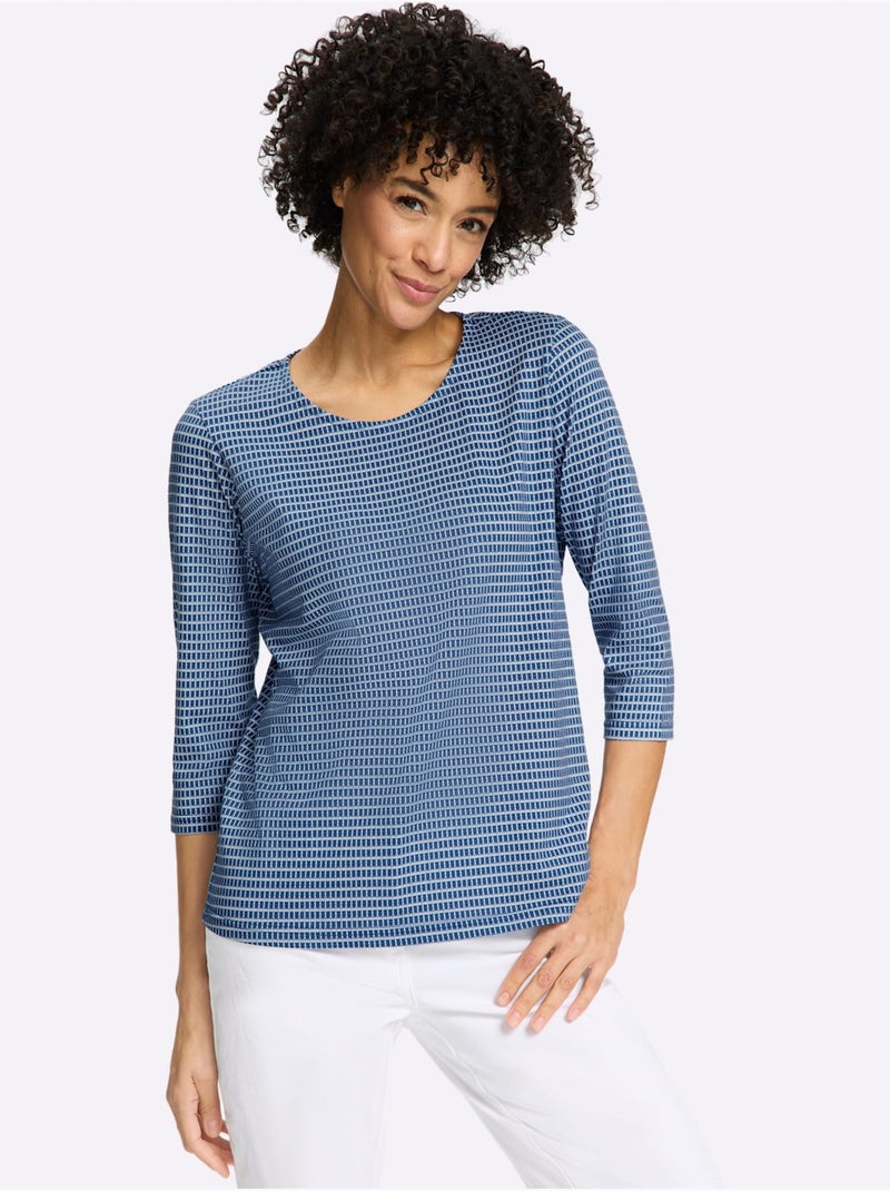 T-shirt à manches 3/4 imprimé minimaliste moderne - taille standard - moda vilona Bleu Ecru - Kiabi