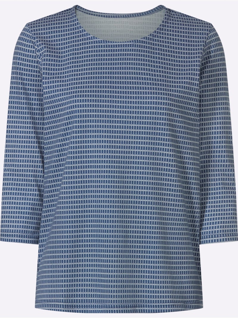 T-shirt à manches 3/4 imprimé minimaliste moderne - taille standard - moda vilona Bleu Ecru - Kiabi