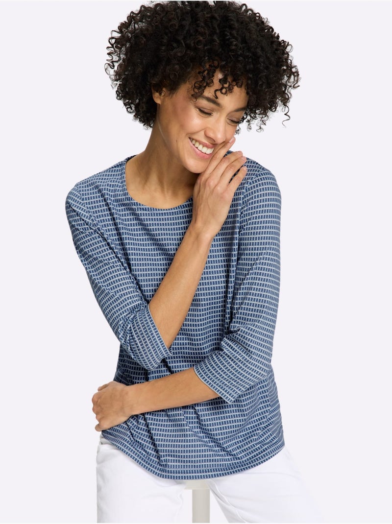T-shirt à manches 3/4 imprimé minimaliste moderne - taille standard - moda vilona Bleu Ecru - Kiabi