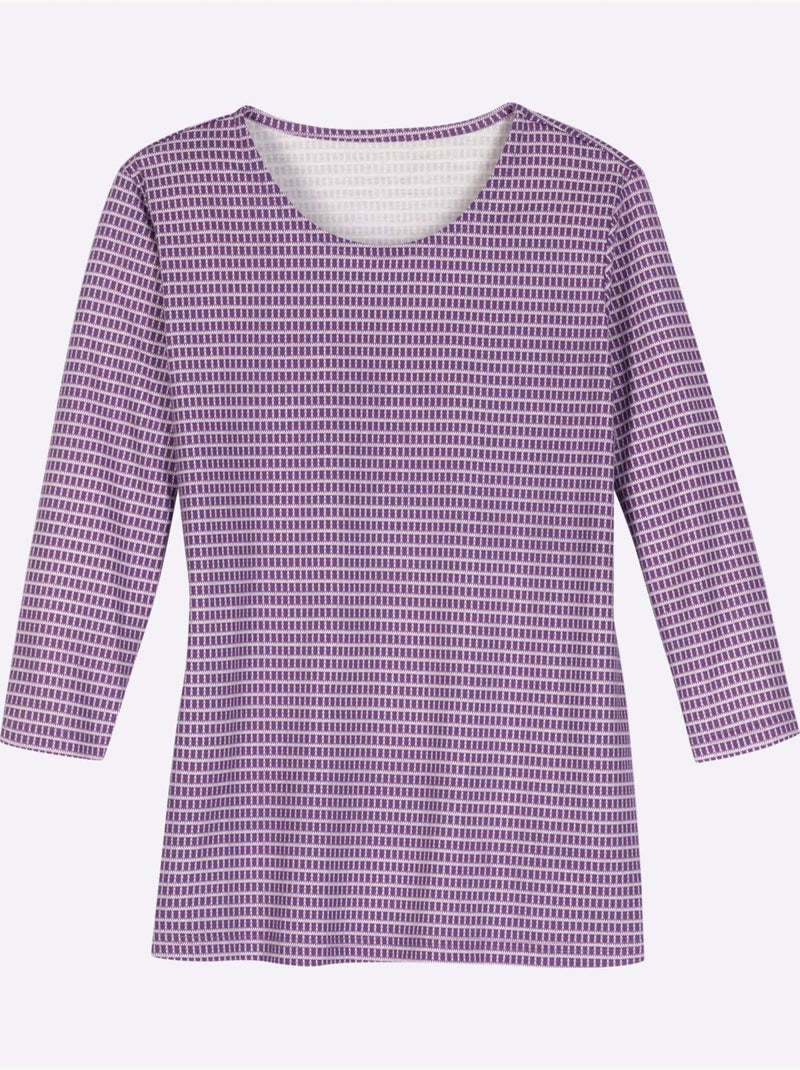 T-shirt à manches 3/4 imprimé minimaliste moderne - taille standard - moda vilona Écru/Violet - Kiabi