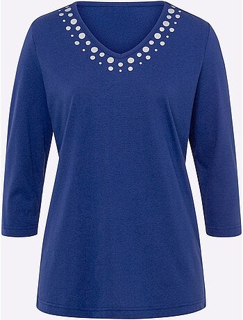 T-shirt à Manches 3/4 Imprimé Transfert Couleur Argenté - Taille Standard - Moda Vilona