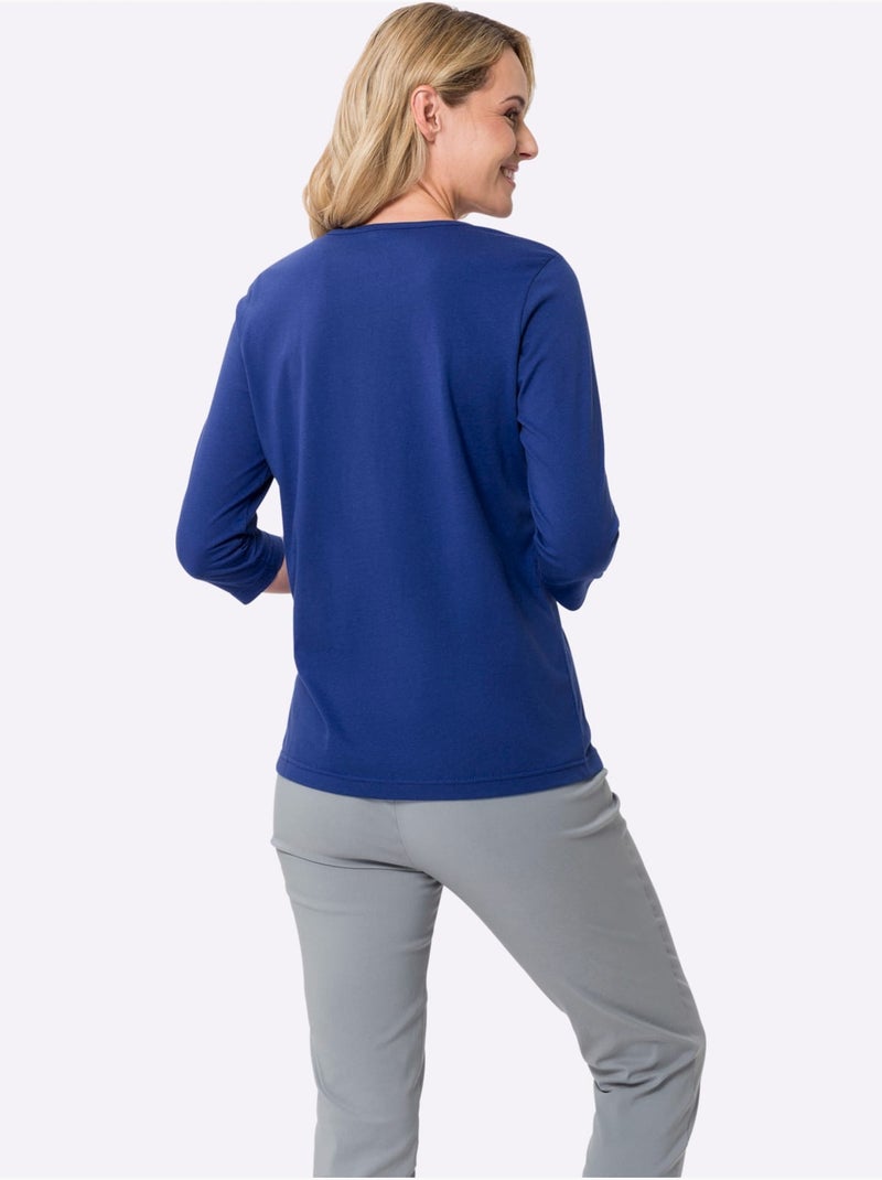 T-shirt à Manches 3/4 Imprimé Transfert Couleur Argenté - Taille Standard - Moda Vilona Bleu roi - Kiabi