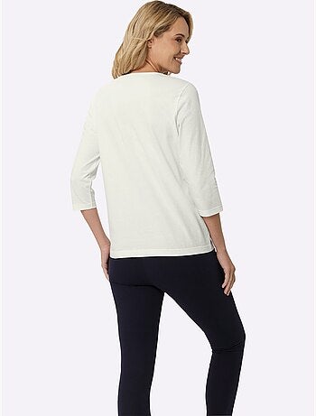 T-shirt à Manches 3/4 Imprimé Transfert Couleur Argenté - Taille Standard - Moda Vilona