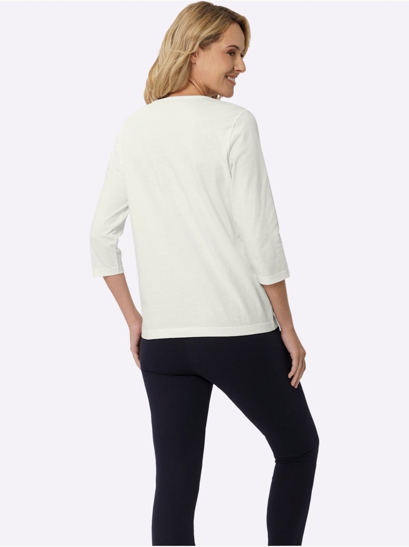 T-shirt à Manches 3/4 Imprimé Transfert Couleur Argenté - Taille Standard - Moda Vilona Ecru - Kiabi